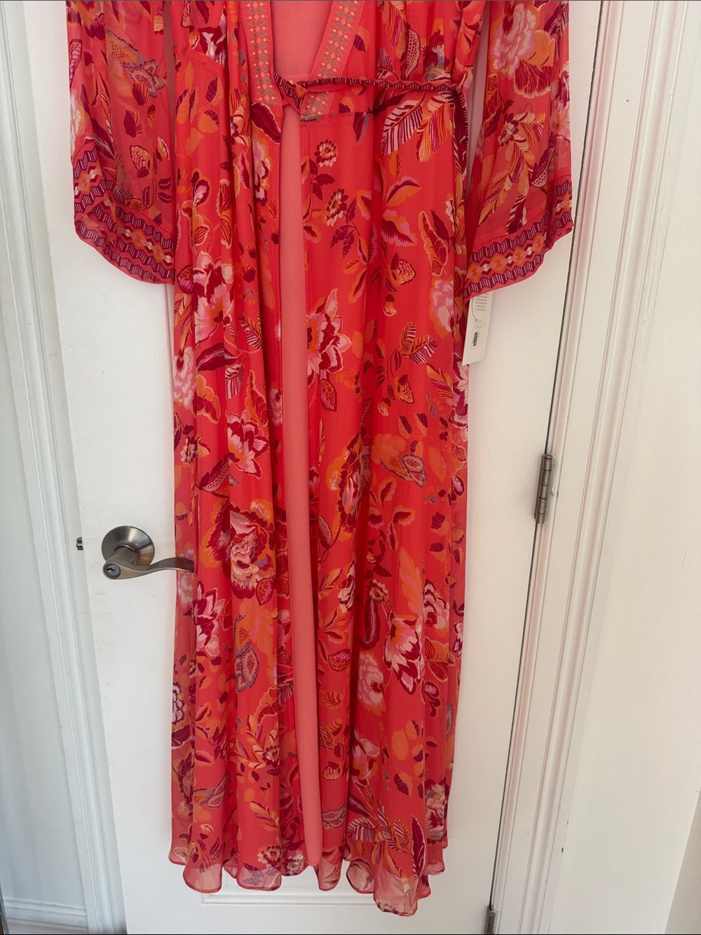 HALE BOB Floral Kimono wrap style coral lined Medium NWT - Picture 7 of 16